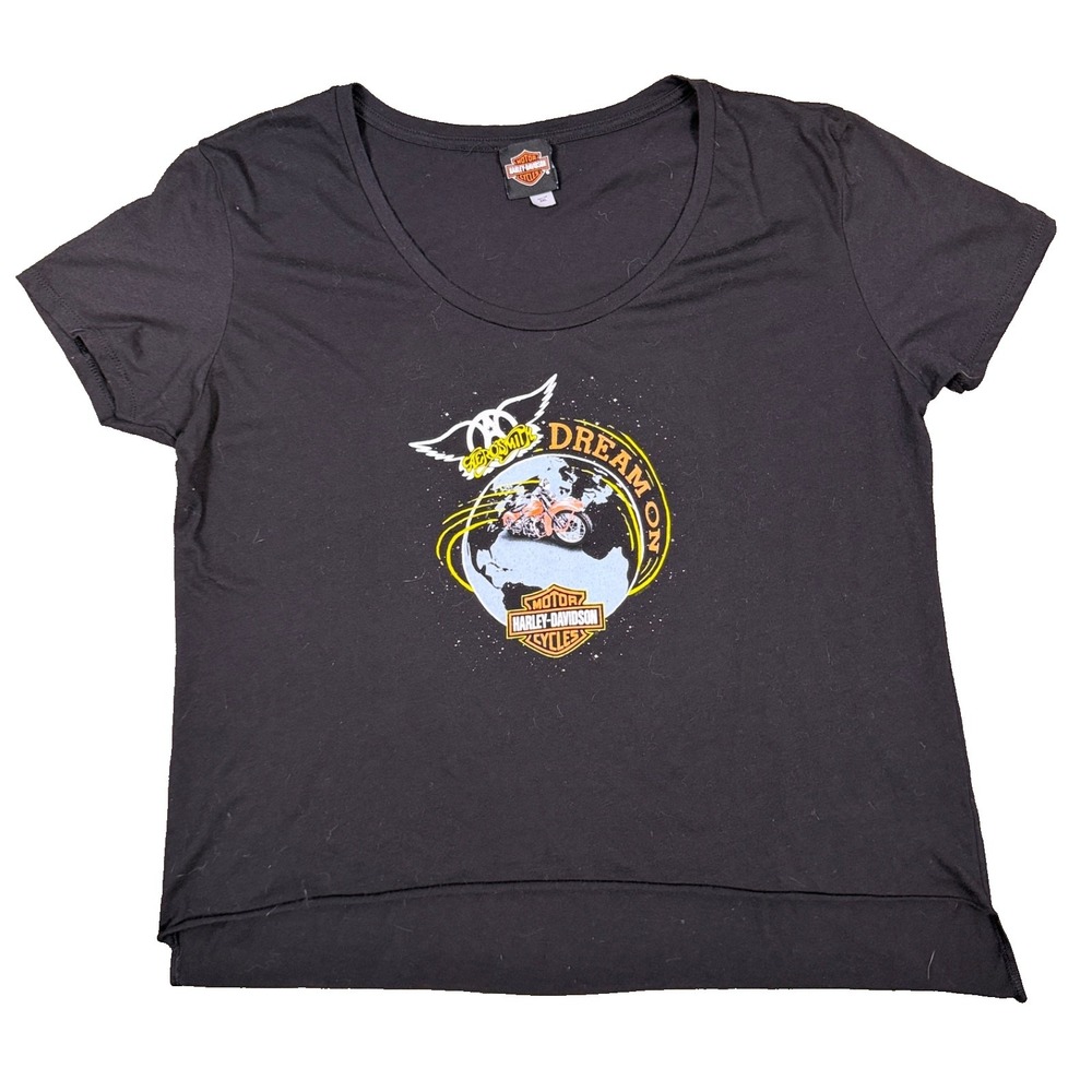 Harley Davidson Aerosmith Dream‎ On Womens T-Shirt 2XL Graphic Black